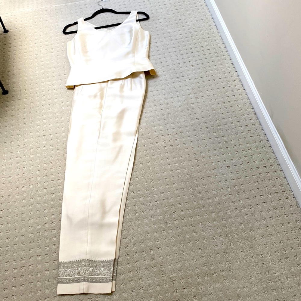 Ann Taylor Cream Two-Piece Top and Trousers Set